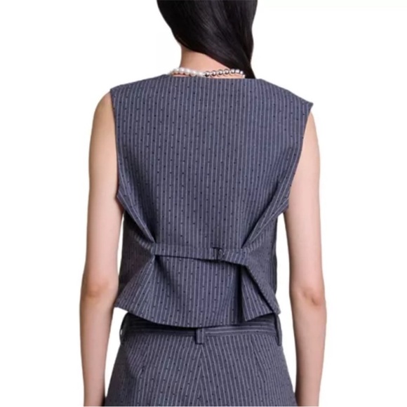 Maje VERNY rhinestone Pinstriped Sleeveless Vest NWOT - Picture 2 of 3
